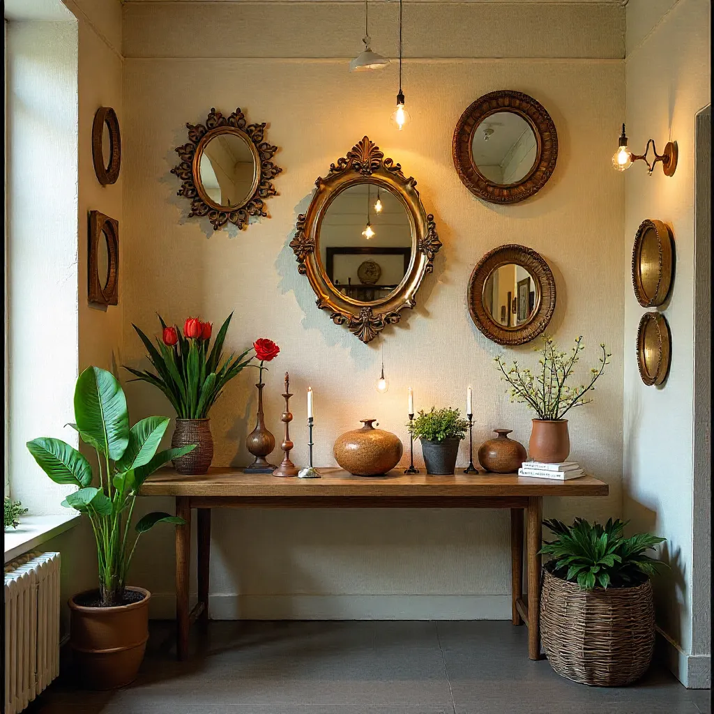 Espejo con marco metálico dorado