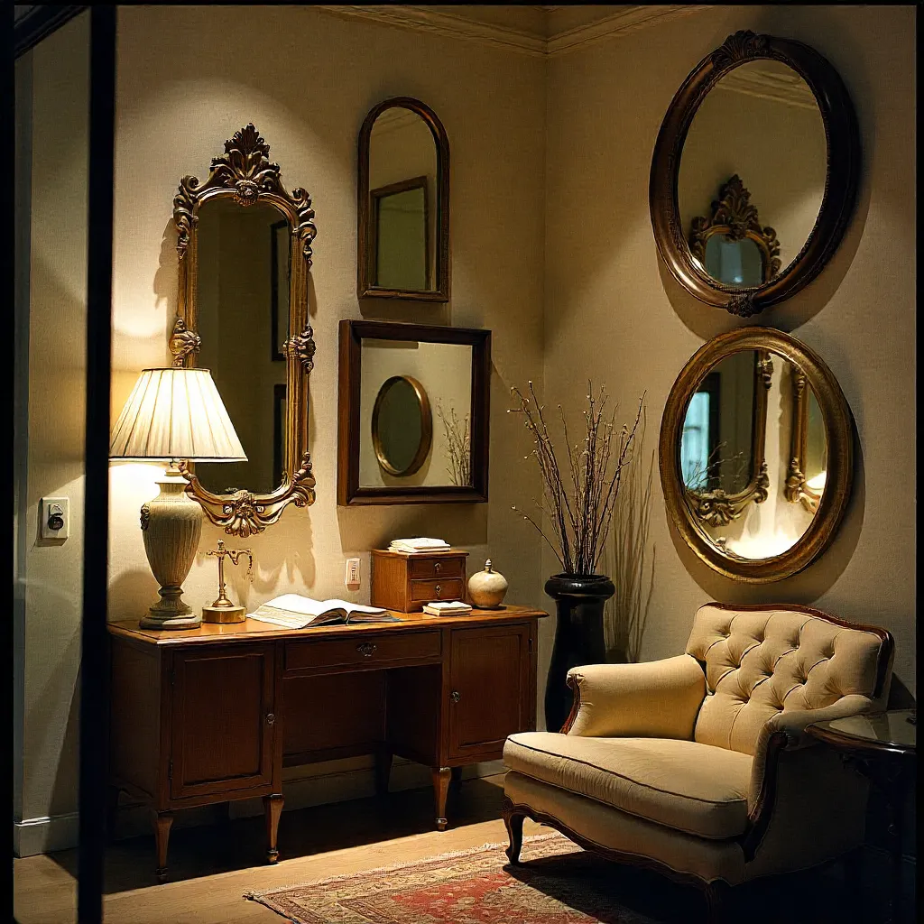 Espejo ovalado con marco dorado