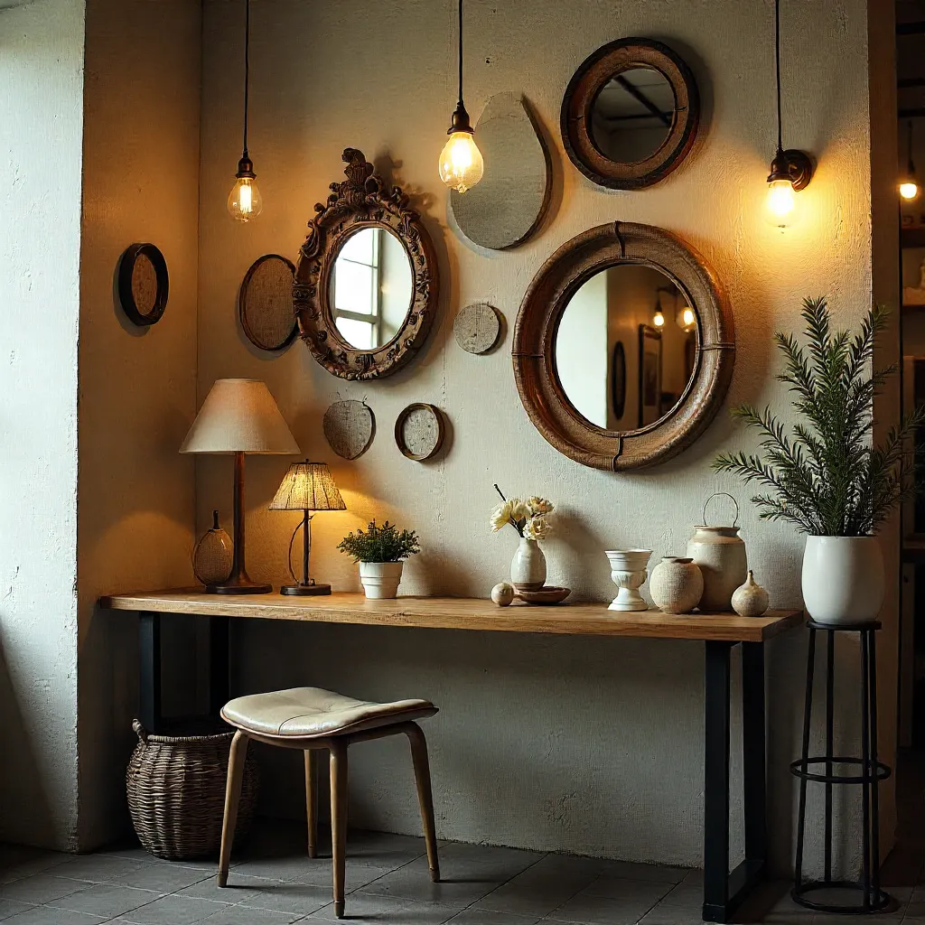 Espejo con marco metálico dorado