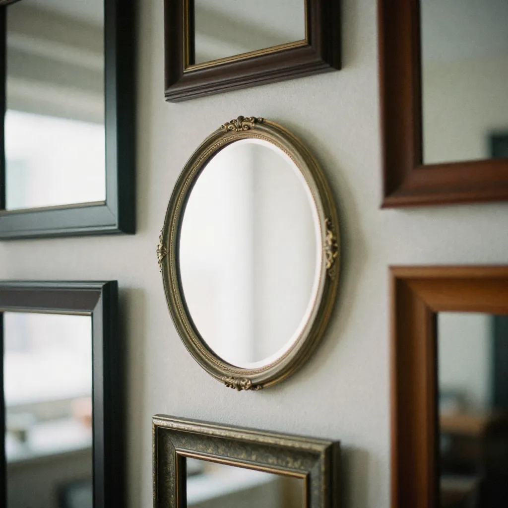 Sala de estar con espejo decorativo
